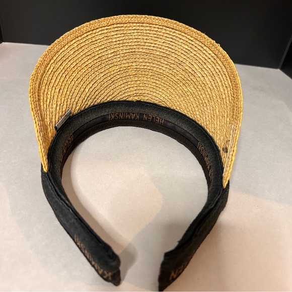 Helen Kaminski Tan Straw Sun Visor Hat Brown Band 9” Bib pickle Ball gardening - Picture 5 of 10